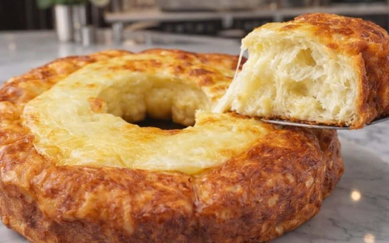 Delicioso bolo de pão de queijo com casquinha crocante e muito queijo para saborear no lanche