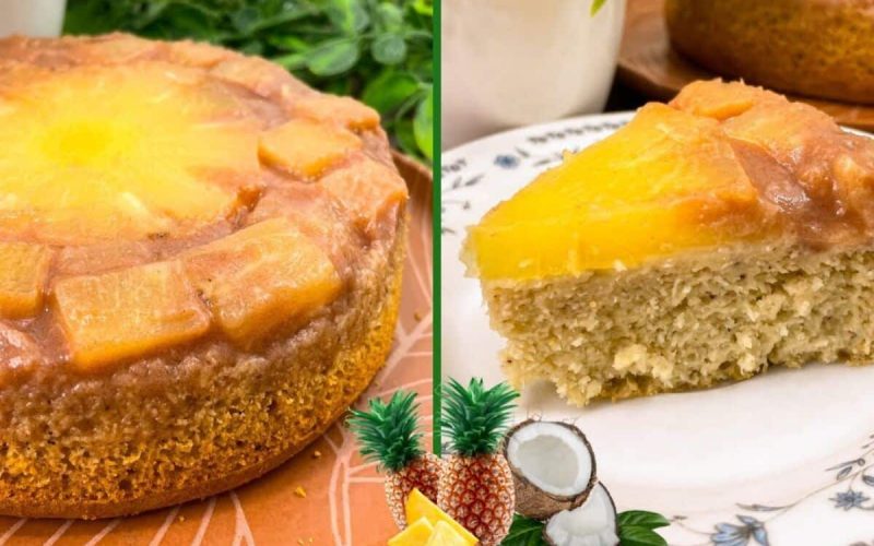 Delícia tropical: Bolo de abacaxi com coco, sem glúten e leite, leve e fofinho!