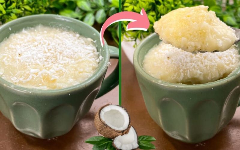 Bolo de caneca de coco sem glúten: sobremesa rápida e irresistível preparada no micro-ondas