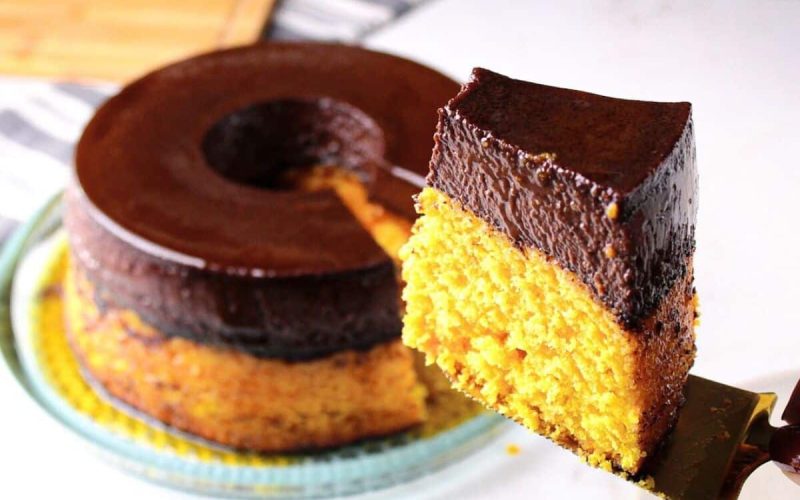 A irresistível fusão do bolo pudim de cenoura com chocolate: uma sobremesa dos sonhos