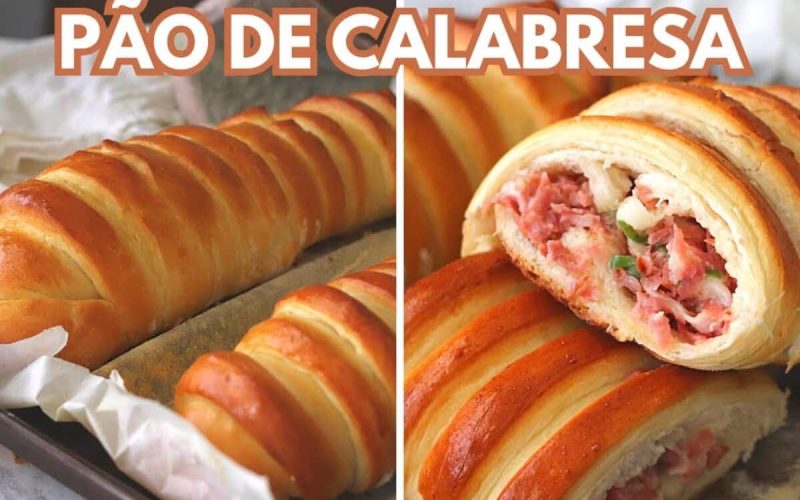 Pão de calabresa irresistivelmente recheado e macio: o lanche que perfuma o lar.